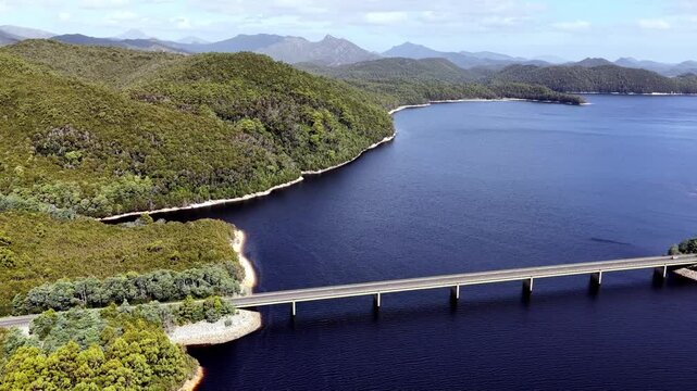 Bradshaw bridge across Burbury lake Lyell highway near Queenstown in Tasmania.