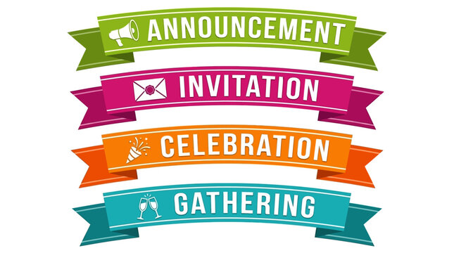 Various Announcement and Invitation Banners with Icons Representing Special Occasions and Events