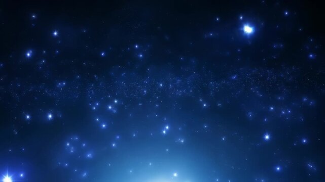 深い青に輝く星空と静寂が広がる幻想的な宇宙アニメーション