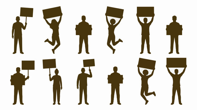 Professional People Silhouettes Holding Blank Signs Vector Illustration For Commercial Use