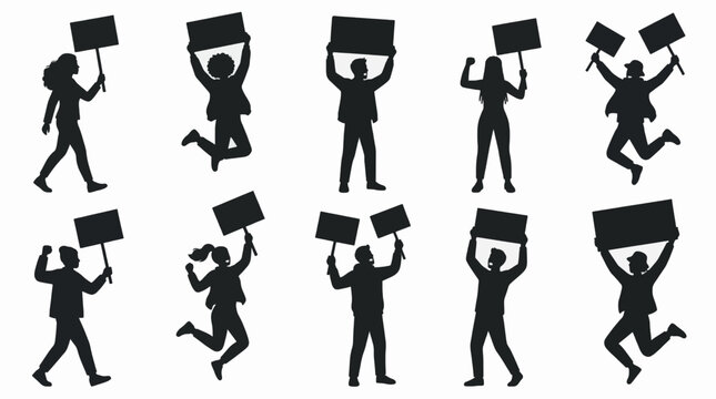 Protest Crowd Silhouette Vector Illustration Group Demonstration Commercial Use