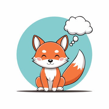 Cute cartoon fox with a thought bubble
