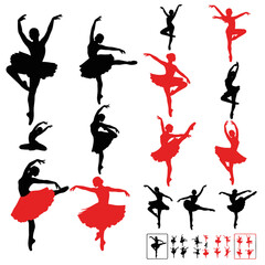 Ballet Dancers Silhouettes Collection: Black and Red Poses © Hidan