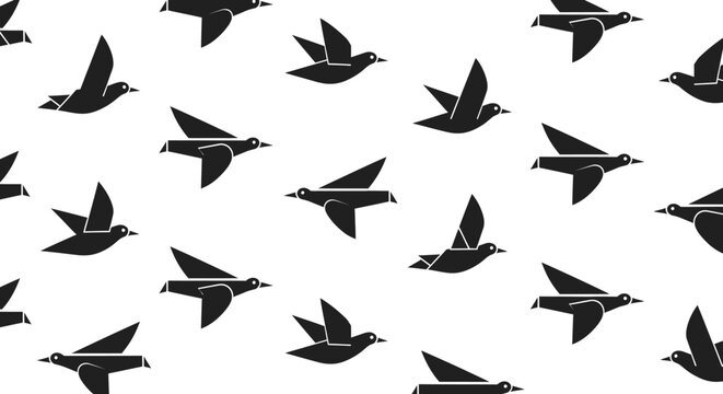 Seamless pattern of flying birds silhouette.