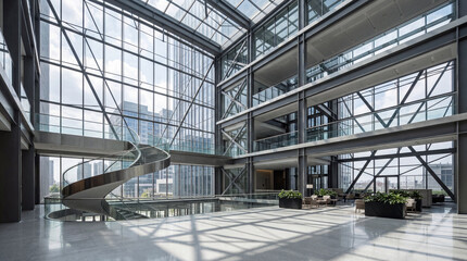 Naklejka premium Professional Architectural Photo Of Clean Modern Financial Institution Bank Building Exterior Office Corporate Design Background