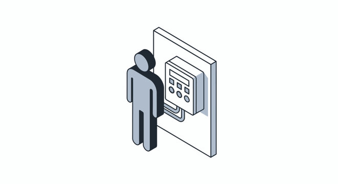 Person using modern automated teller machine illustration.