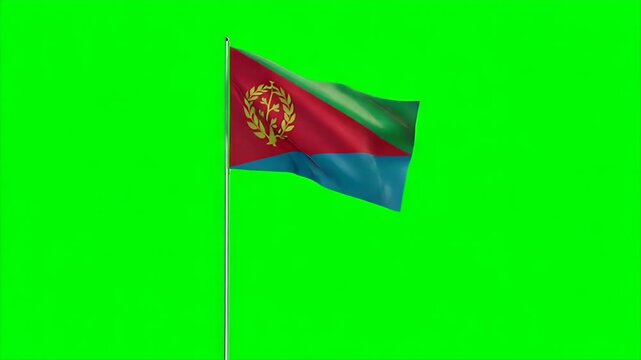 Eritrea flag waving gracefully against vibrant green screen background, perfect for national pride or political content