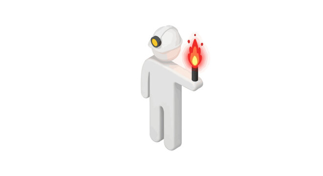 Isometric Robot Figure Holding Flaming Torch Illustration.