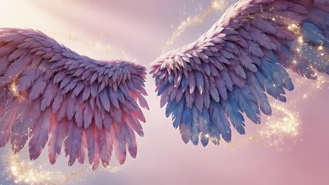 Softly Radiant Pink Angel Wings Bathed in Gentle Sunlight and Dreamlike Haze