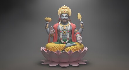 Obraz premium Digitally rendered statue on lotus flower against a dark background