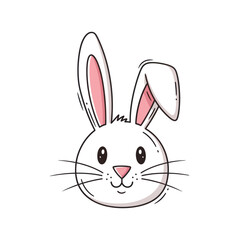 Fototapeta premium Cute White Bunny Rabbit Face, Cartoon Style, Isolated on White Background