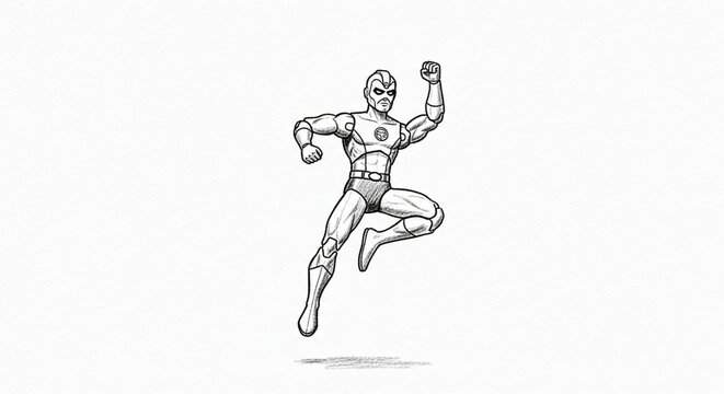 Dynamic Superhero Illustration in Mid Flight Pose.