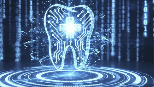 4K Digital Tooth Animation Futuristic Medical Technology Background for Commercial Use