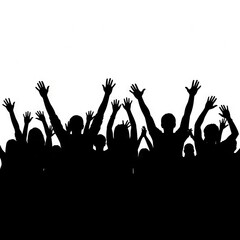 Fototapeta premium Concert Crowd Silhouettes Vector with Cheering Audience and Raised Hands Isolated on White Background