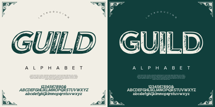 Guild alphabet vintage sketch chiseled inline font vector letters for classic decorative branding design