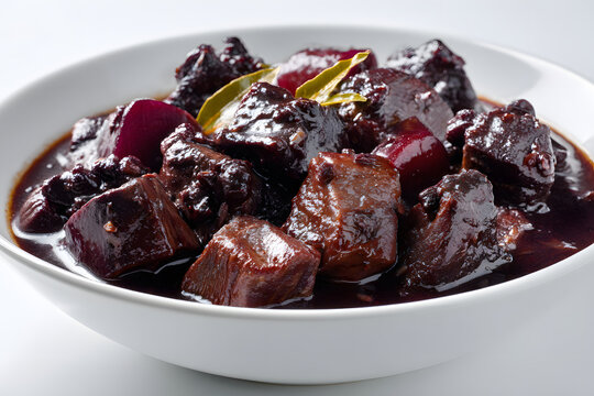 Rich and flavorful Daube de Sanglier served in a white bowl showcasing tender meat in a luscious sauce