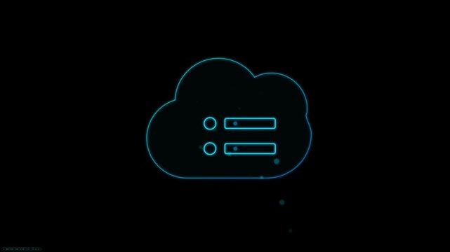 Cloud Database Server Neon Line Animation on Black Background
