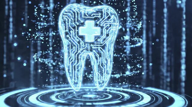 4K Digital Tooth Animation Futuristic Medical Technology Background for Business Presentations