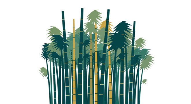 Tall Green Bamboo Forest with Dense Vertical Stems Illustrated.