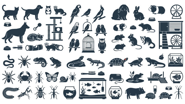 collection of various domestic and wild animals and pets as possum vector graphics for illustration and design