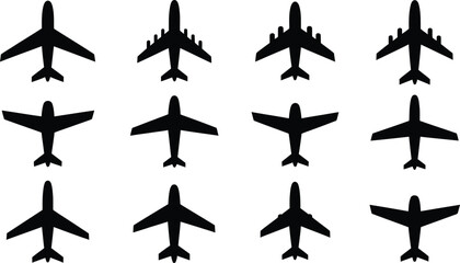 airplane silhouettes aircraft outline icons top view vector set © AIcon Star