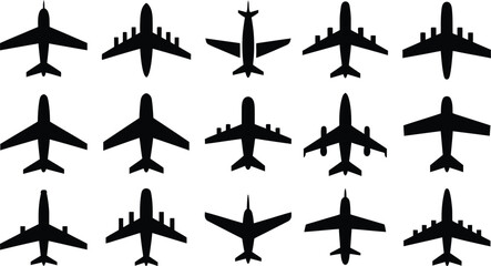 airplane silhouettes aircraft shapes top view vector set © AIcon Star