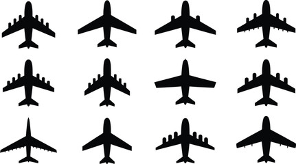 airplane silhouettes grid top view vector icons comparison © AIcon Star