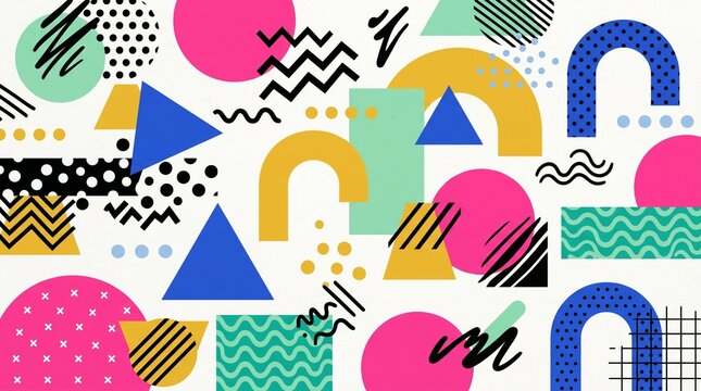 Memphis Geometric Retro Flat Background