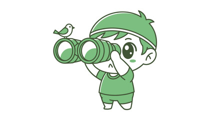 Obraz premium Cartoon child looking through binoculars closely.