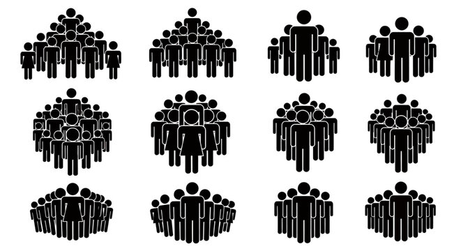 Multiple Silhouettes of People in Various Group Formations.