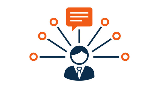 Illustrated business networking concept with a user avatar and multiple connected nodes.
