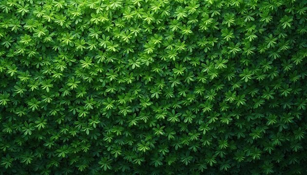 Close-up texture of uniform green leaves forms a repeating pattern. This dense foliage backdrop offers a fresh, natural aesthetic. Ideal for backgrounds and design elements.