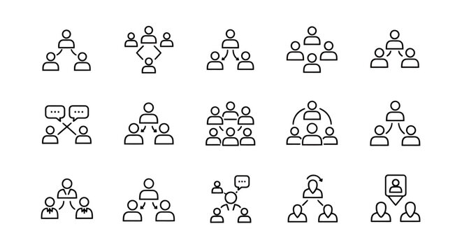 Group of people icons arranged as a teamwork and collaboration diagram.