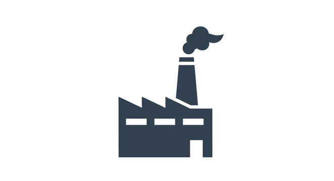 Industrial factory building with smokestack.