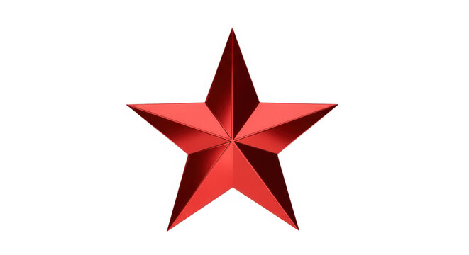 Shiny red star icon with a metallic 3d design isolated on transparent background