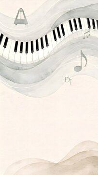 Soft Piano Keys Abstract Background With Watercolor Waves