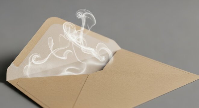 Open Envelope Emitting Smoke Against Grey Background