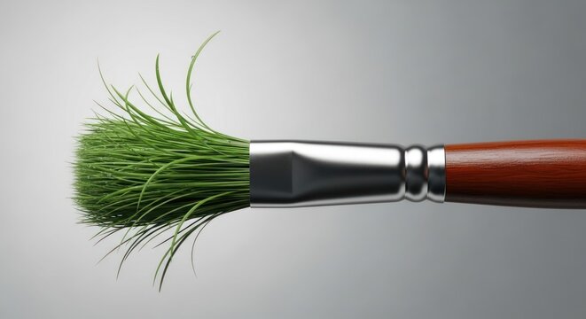 Paintbrush with green grass bristles, symbolizing nature and creativity