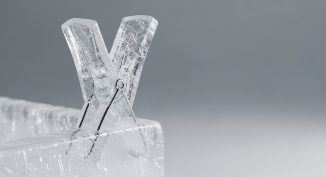 Frozen Clothespin on Ice Block, Cold, Winter, Freezing, Clean, Freshness Concept