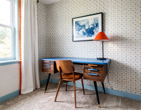 vintage blue colored desk 