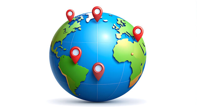 Global map with location pins marking points of interest on earth globe