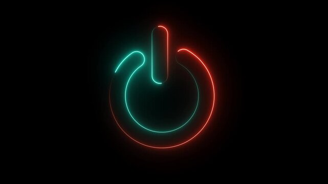 Neon power button icon. power on/off symbol illuminating on a dark background
