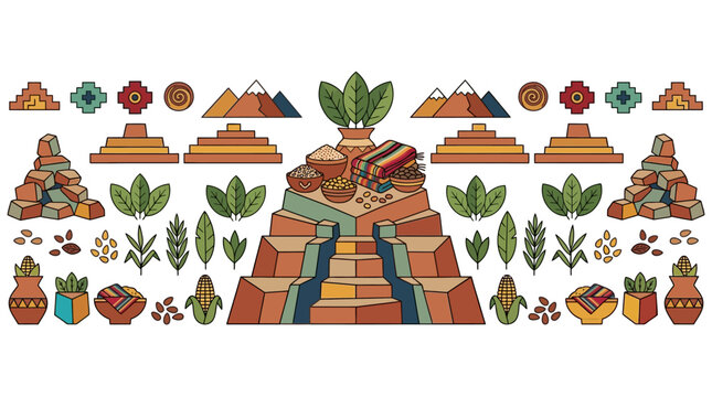 Ancient Aztec Pyramid with Offerings and Tribal Patterns
