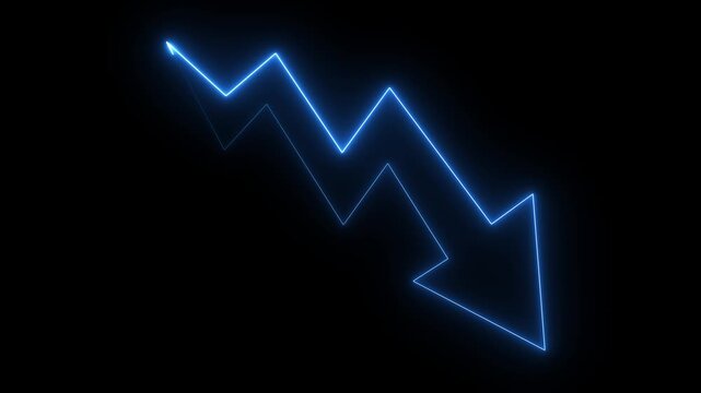 animation neon arrow. arrow graph line chart stock on the black background market moving business growth transparent video file concept