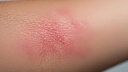 Fototapeta premium Close-up view of a red, inflamed skin rash or allergic reaction on a person's arm.
