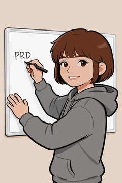 Young Female Designer Writing PRD on Whiteboard