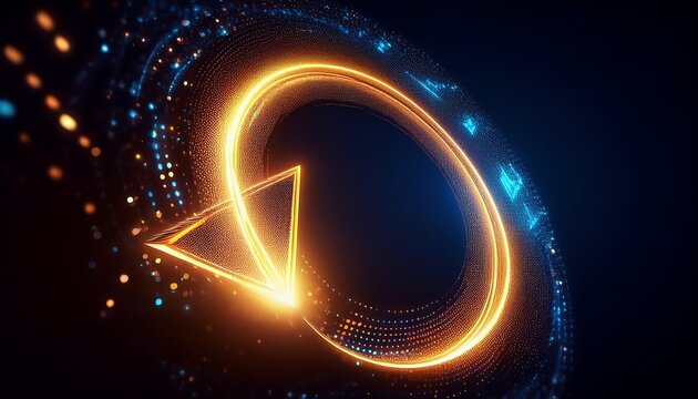 glowing circular arrow made of light particles moving forward symbolizing business transformation rapid growth innovation and strategic direction