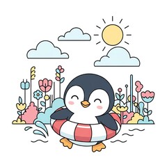 Obraz premium Cute Penguin Enjoying a Sunny Day in a Garden.
