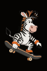 Obraz premium Cartoon Zebra Skateboarding in Action Pose