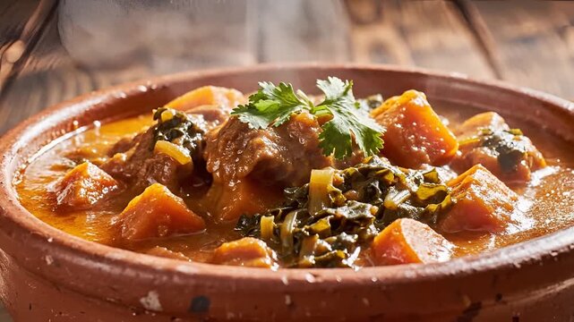 Hearty Beef Stew with Root Vegetables in a Rustic Bowl 2.